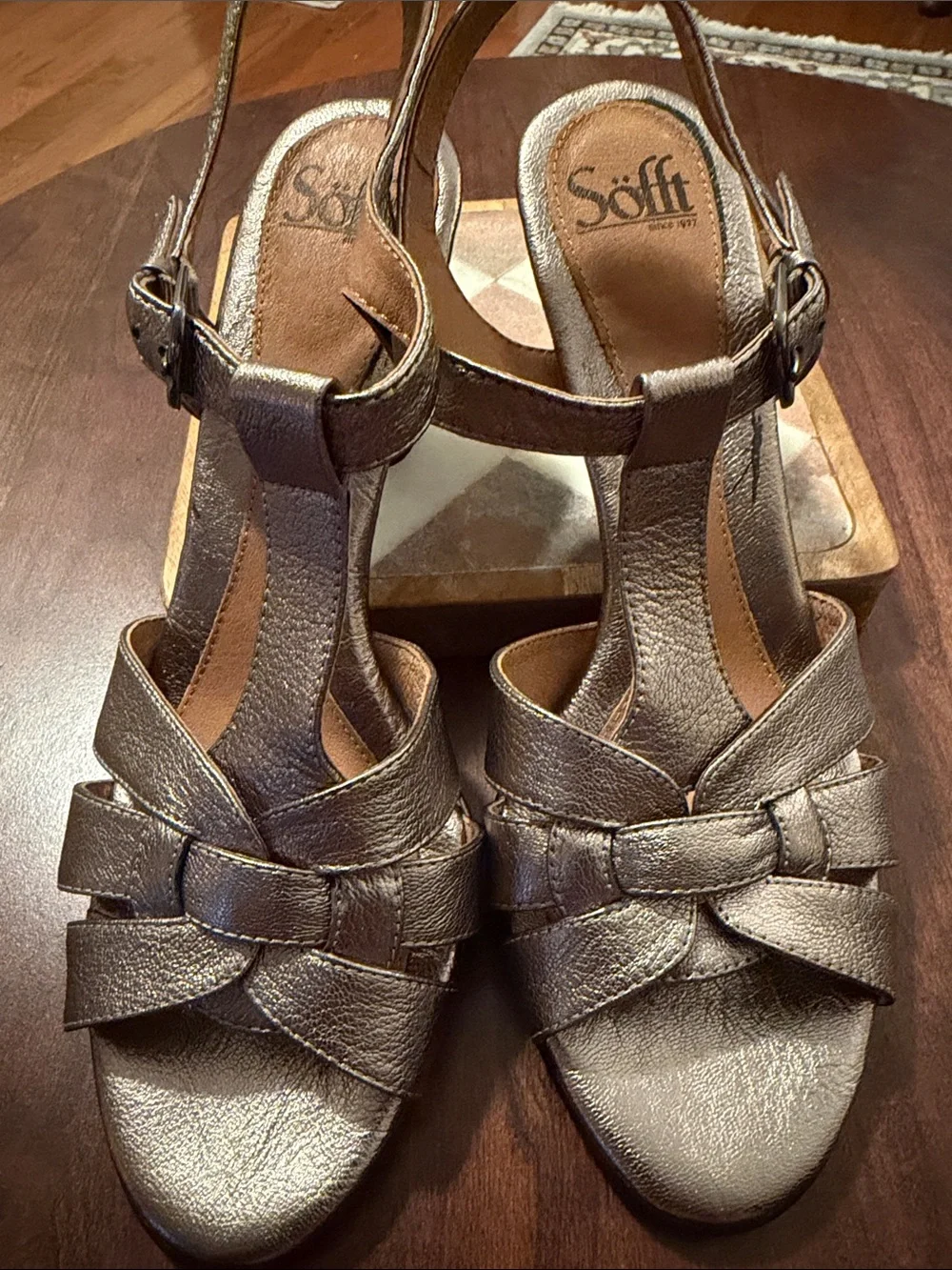 Sofft Metallic Pewter Braided Strappy Heels